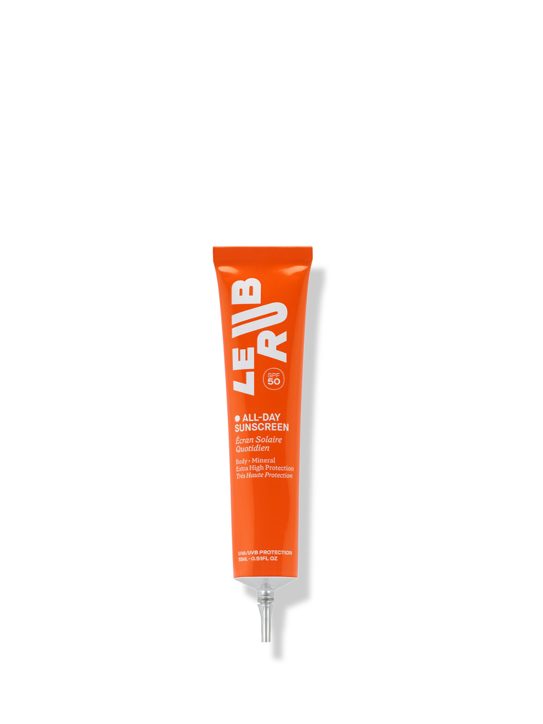 aluminium tube of all day sunscreen in orange, it's mini
