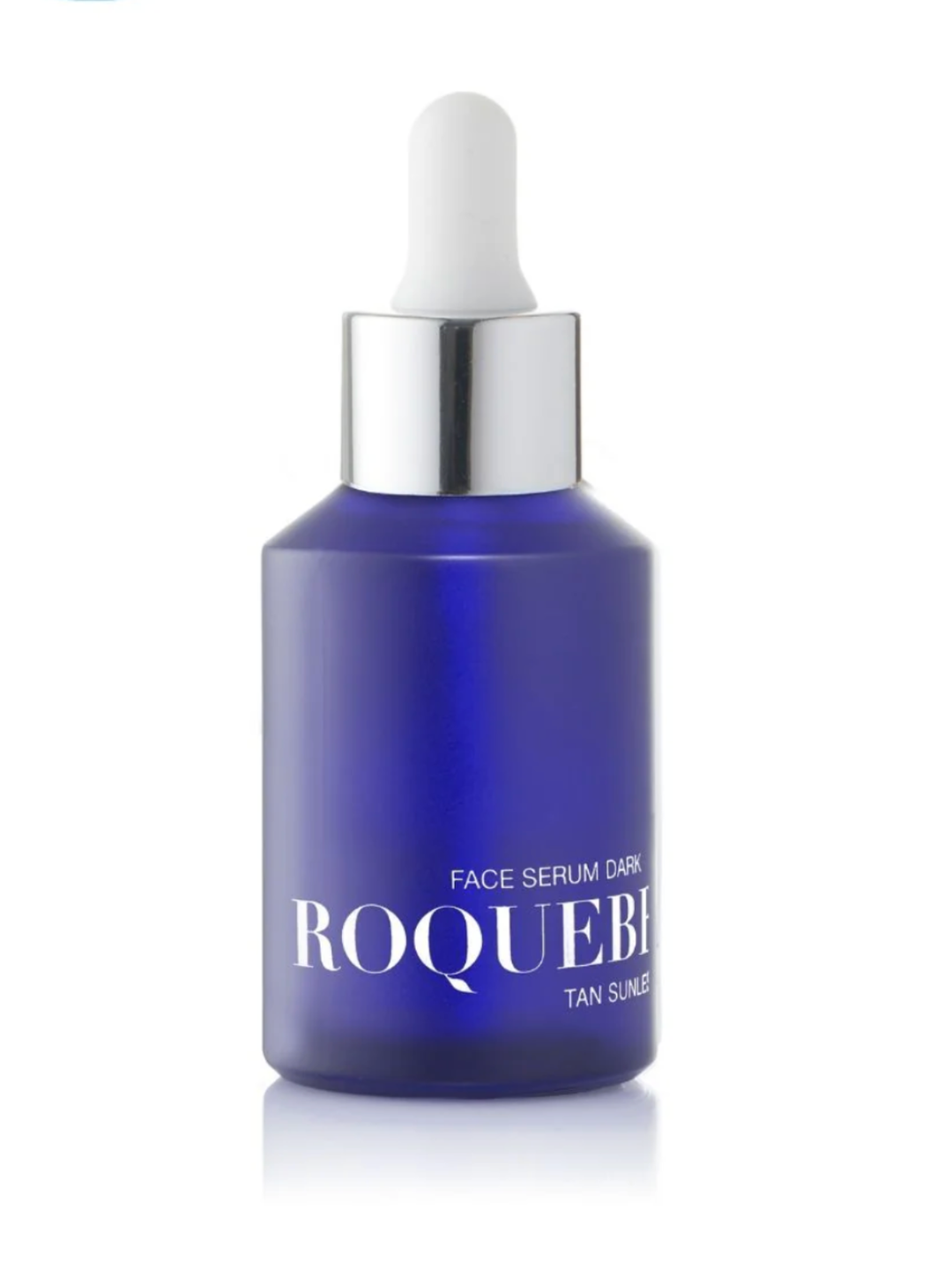 Blue face serum bottle with dropper labeled 'Roquebio' on a white background