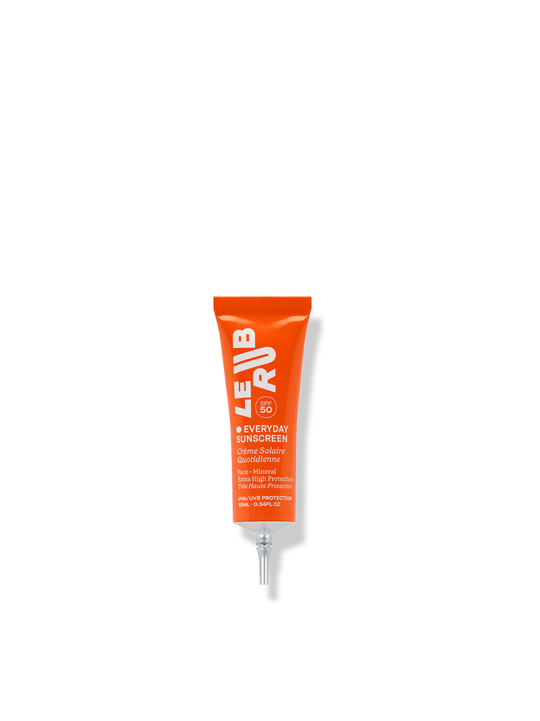 Orange mini tube of Le Rub on a white background