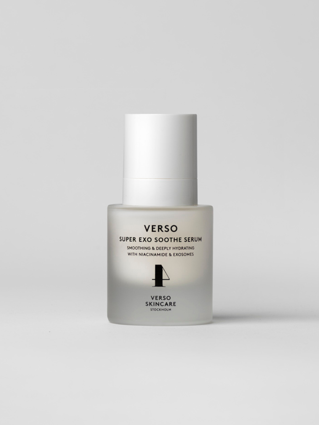 Verso Super Exo Soothe Serum bottle on a light gray background