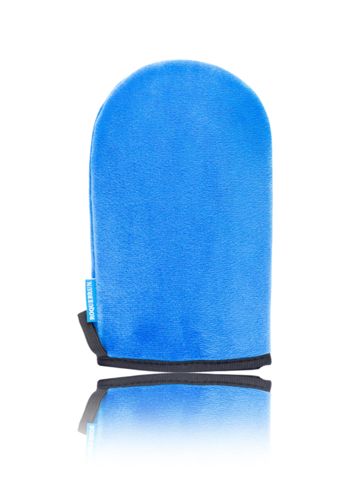 Blue mitt with black base on a white background