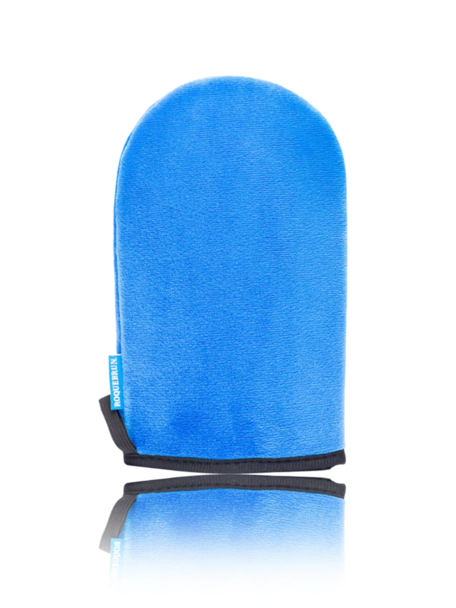 Blue mitt with black base on a white background